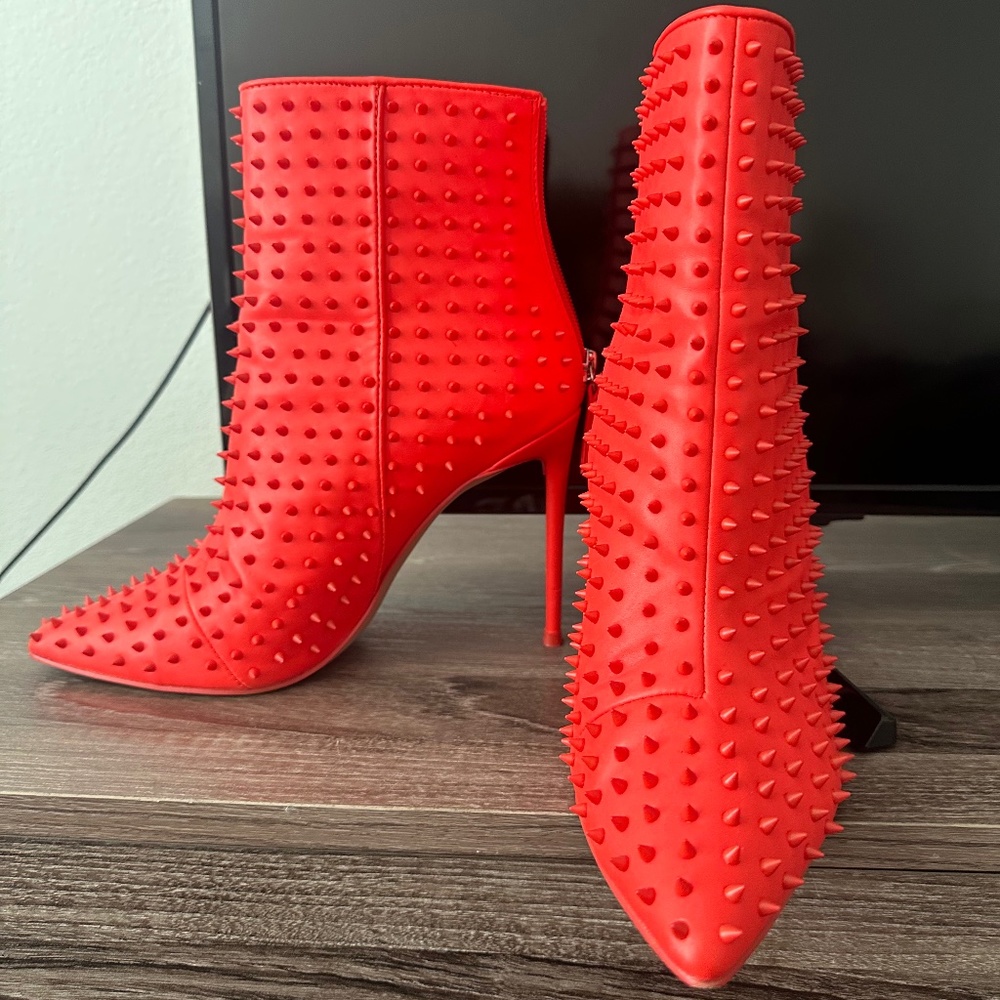 Red spike booties